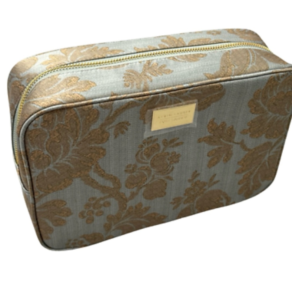 Gray and Gold Floral Toiletry Bag